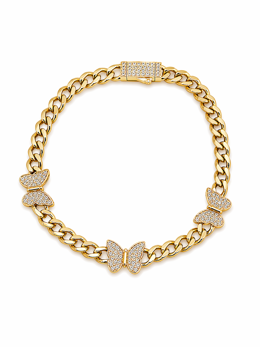 10KT SMALL CZ BUTTERFLY MONACO STYLE BRACELET Size 7.5INCH 5MM Weigth 5.8GR