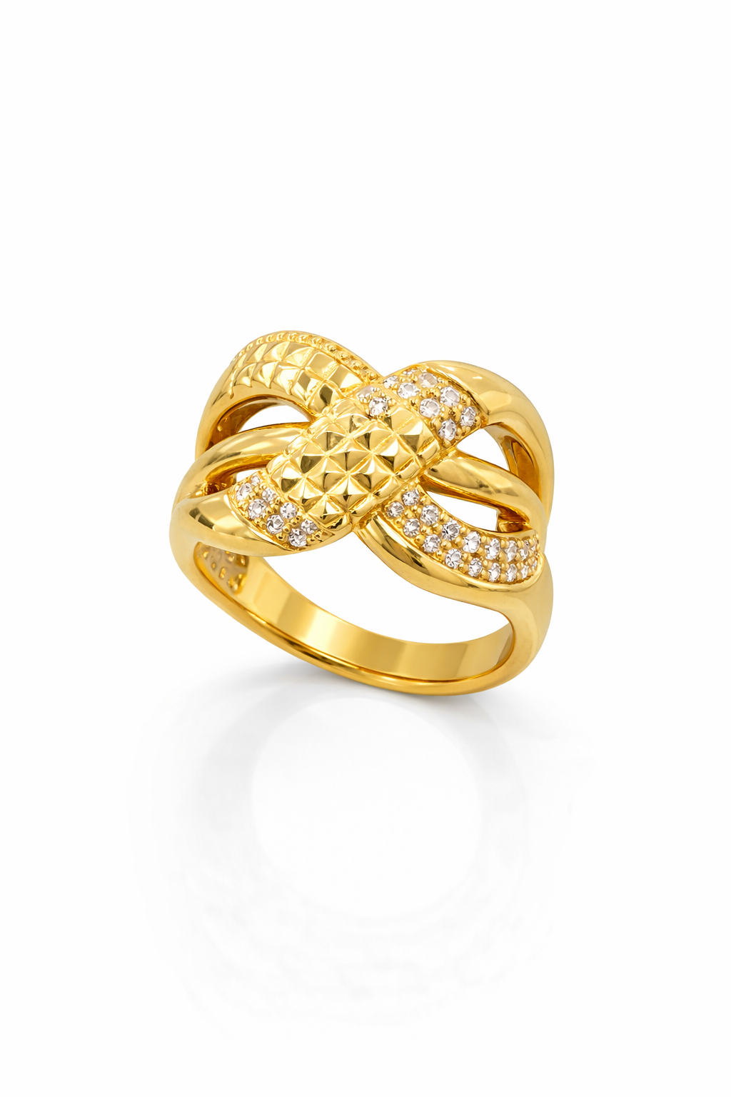14KT MODERN DIAMOND CUT DETAILS INTERTWINED WOMAN'S RING Size 8 Weigth 2.9GR