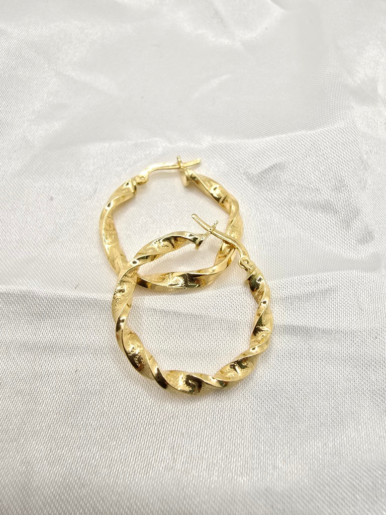 14KT GREEK DESING CROOKED HOOPS EARRINGS Size 3 3.5MM Weight 2.5GR