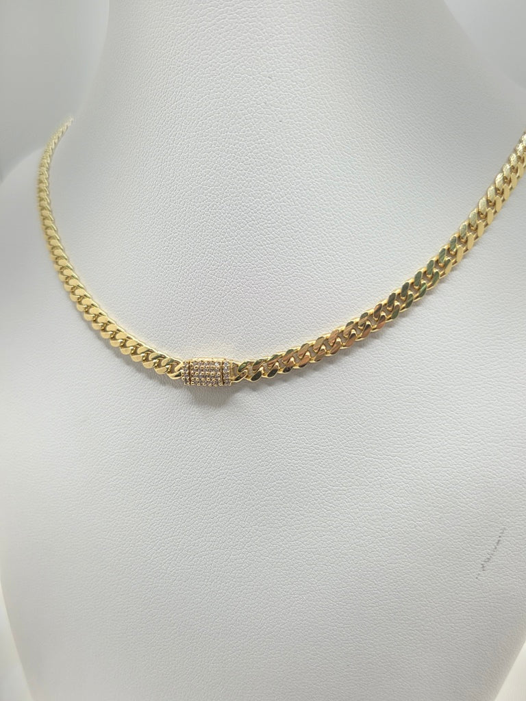 10KT SOLID MIAMI CUBAN CHAIN CZ LOCK Size 22INCH 5MM Weight 38GR