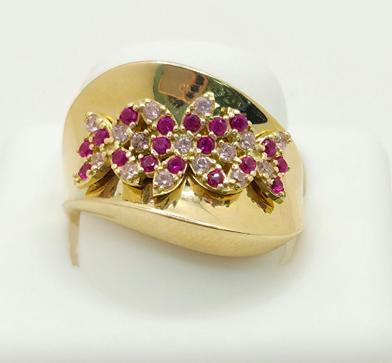 14KT MODERN CZ PINK FLOWER RING Size 7 Weight 4.6GR
