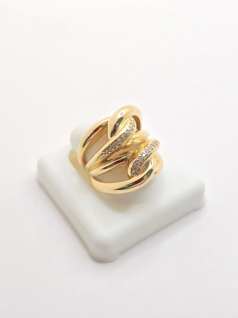 14KT MODERN INFLATED INTERTWINED HOOPS RING WITH ZIRCONIA  Size 7 Weight 4.7GR