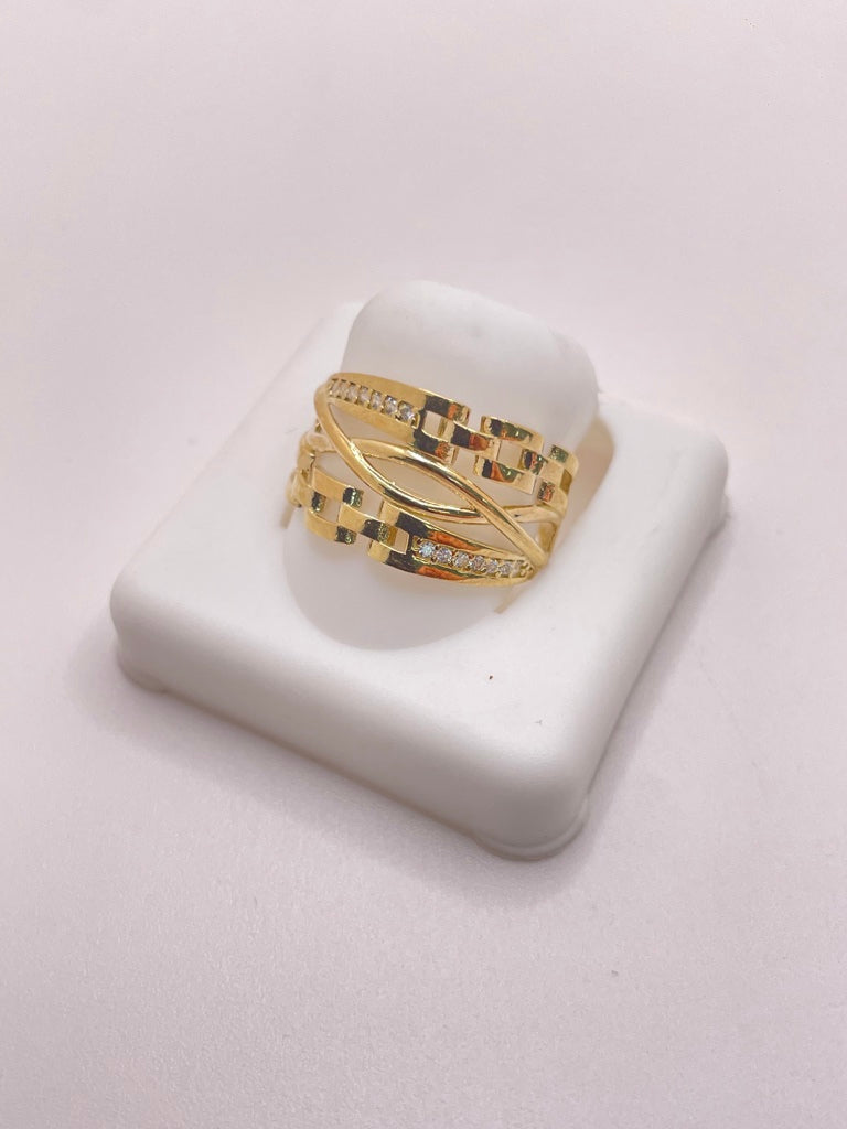 10KT INTERTWINED STYLE RING WITH SQUARE CHAINS AND ZIRCONIA DETAILS Size 8 Weight 1.97GR