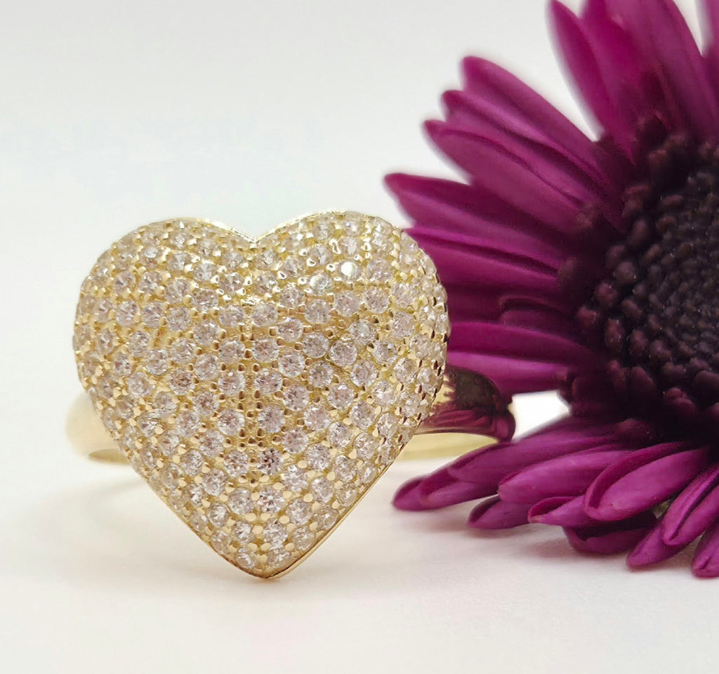 14KT ELEGANT CZ HEART RING Size 7 & 8 Weight 2.6GR