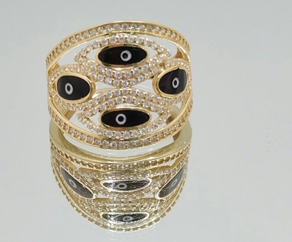 14KT MODERN BLACK EYES RING Size 8 Weight 5.2GR