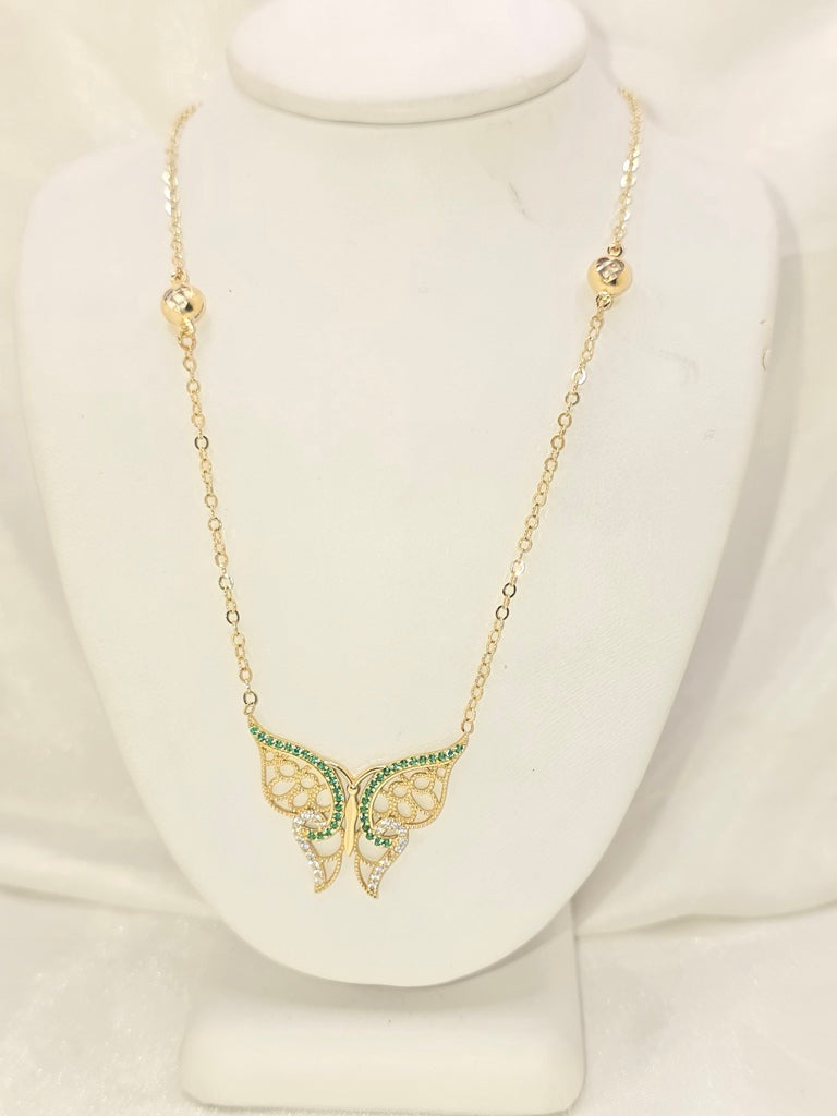 14KT GREEN CZ DETAIL BUTTERFLY CHAIN Size 18INCH Weight 6.3GR