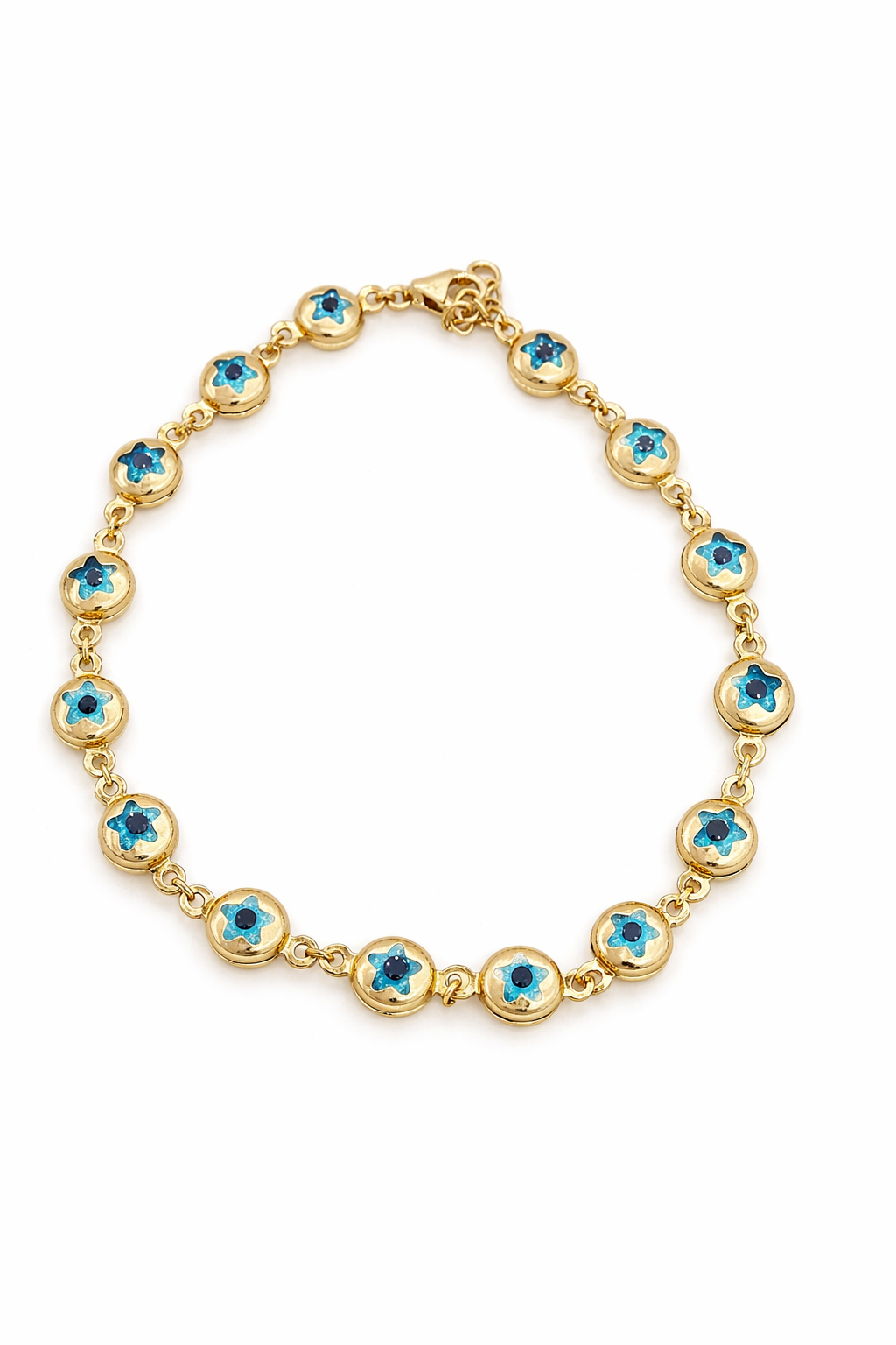 14KT ROUND BLUE EYE BRACELET Size 7.5-8INCH Weigth 4.6GR