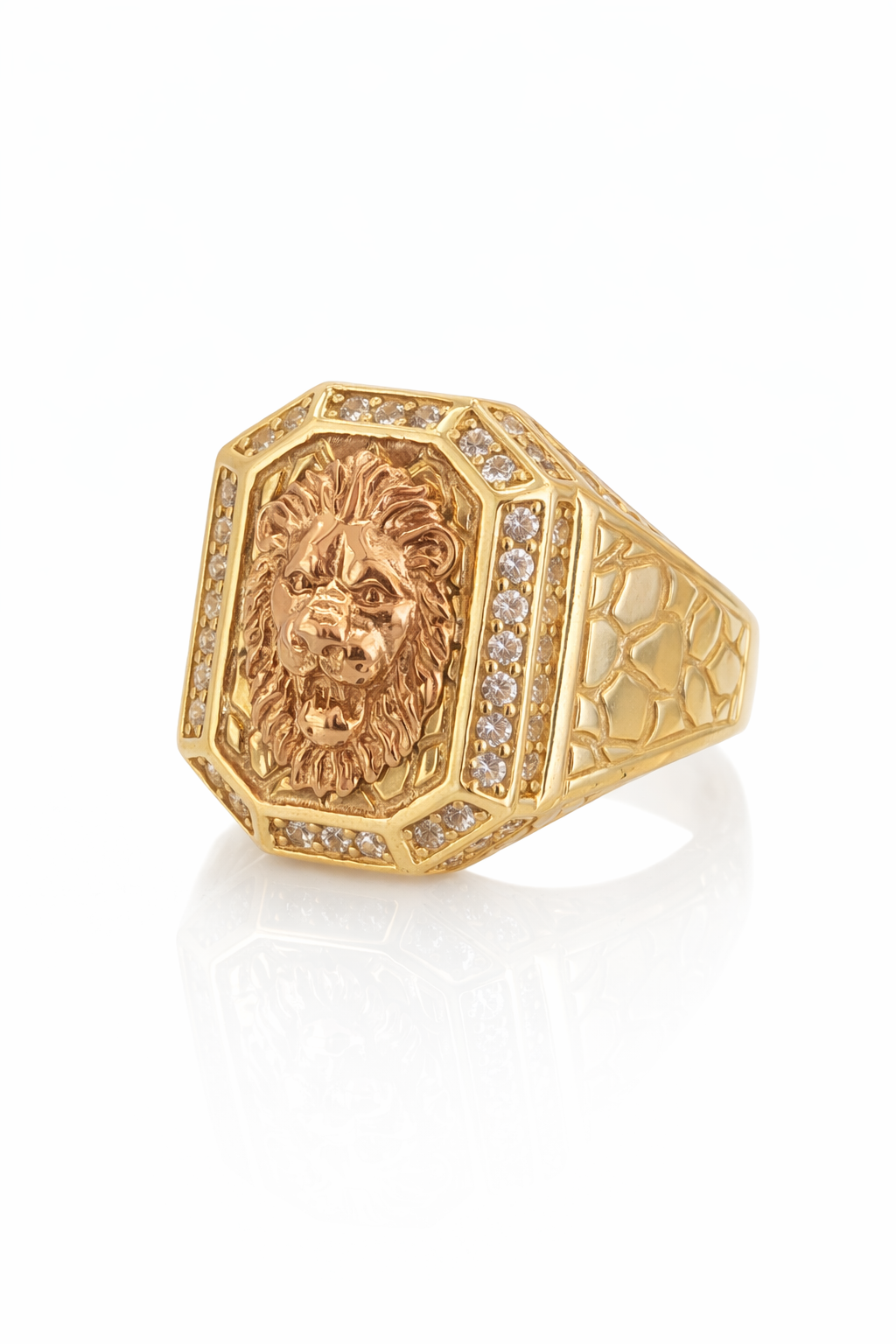 14KT NUGGETS DETAIL LION FACE RING  Size 11 Weight 6.5GR