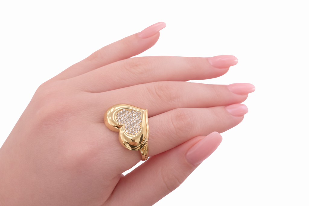 14KT CZ PUFFY BIG HEART RING Size 8 Weigth 3.2GRS