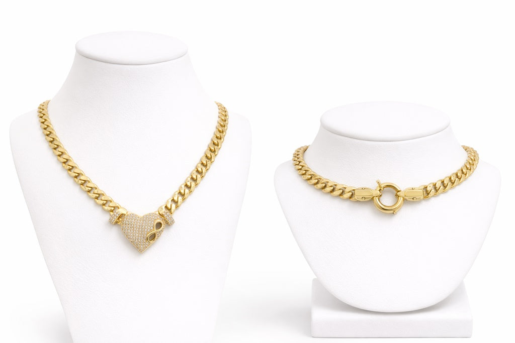 14KT MIAMI CUBAN STYLE HEART NECKLACE Size 18INCH  Weigth 20GR