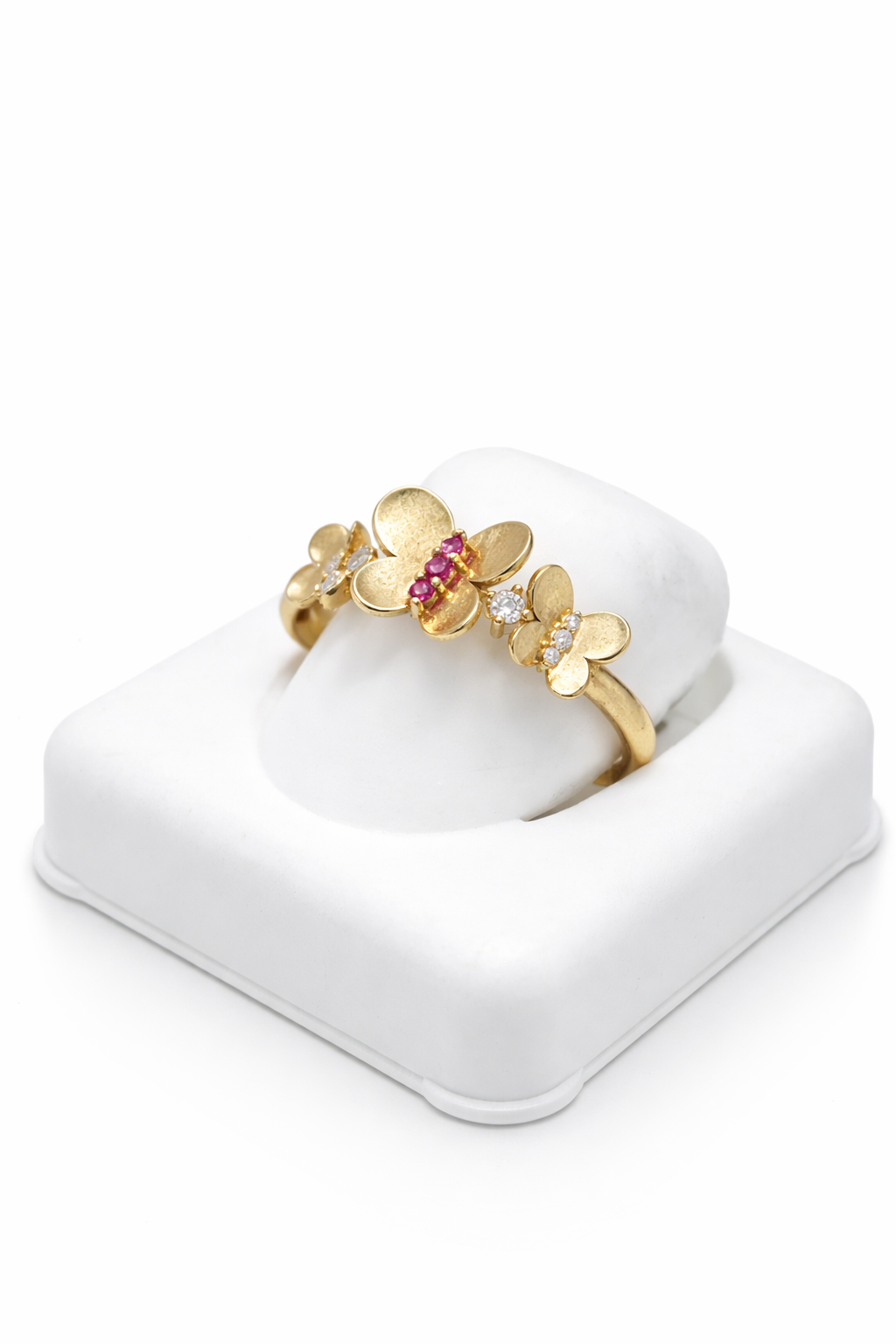 10KT BUTTERFLY BT THREE PINK CZ DETAIL RING Size 8 Weight 2.3GR