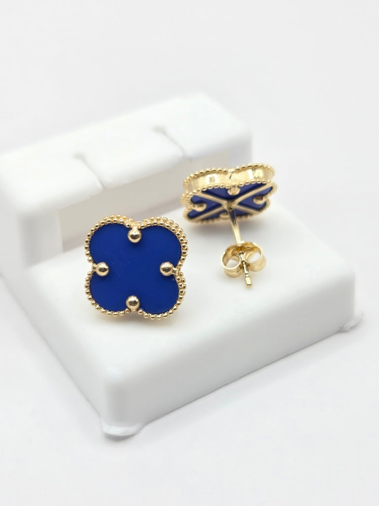 14KT MEDIUM ROYAL BLUE CLOVER EARRINGS Weight 1.6GR