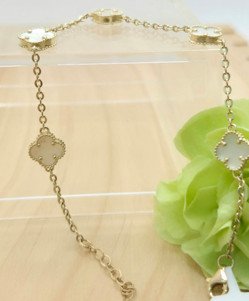 14KT MEDIUM WHITE CLOVER BRACELET Size 7.5INCH Weight 4.4GR