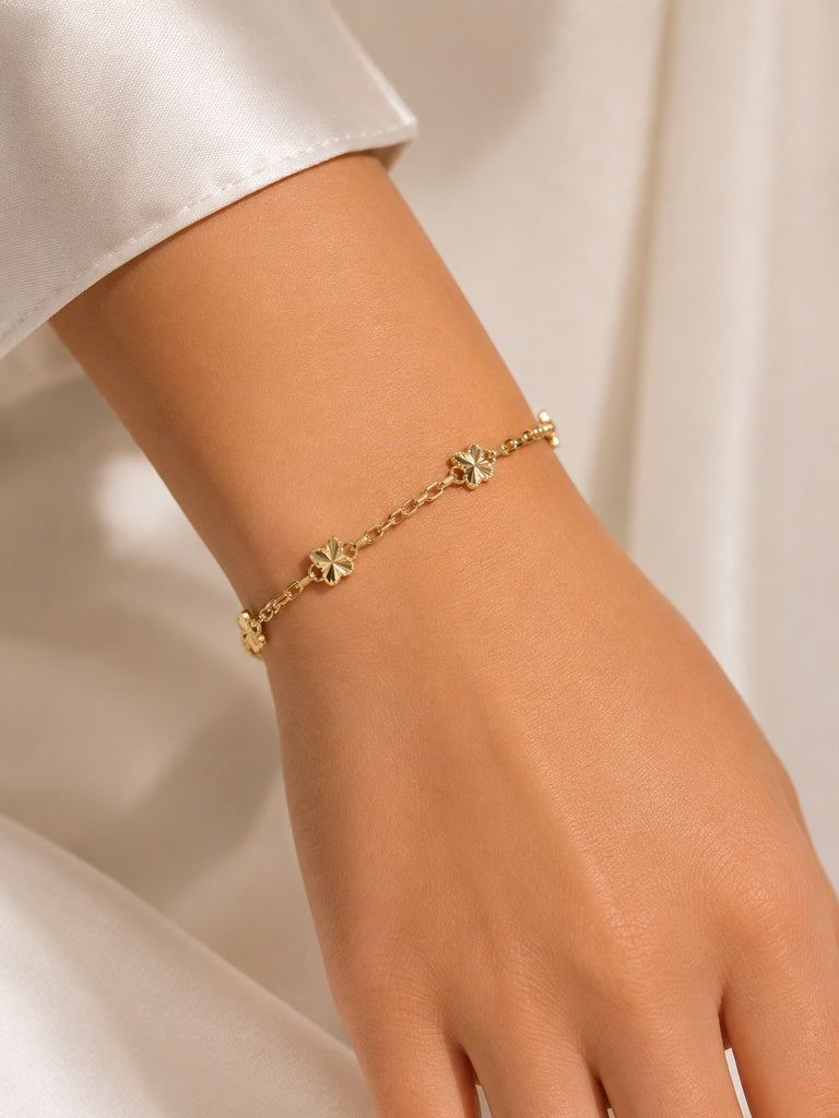10KT BUTTERFLYS ROLO BRACELET Size 7INCH 2MM