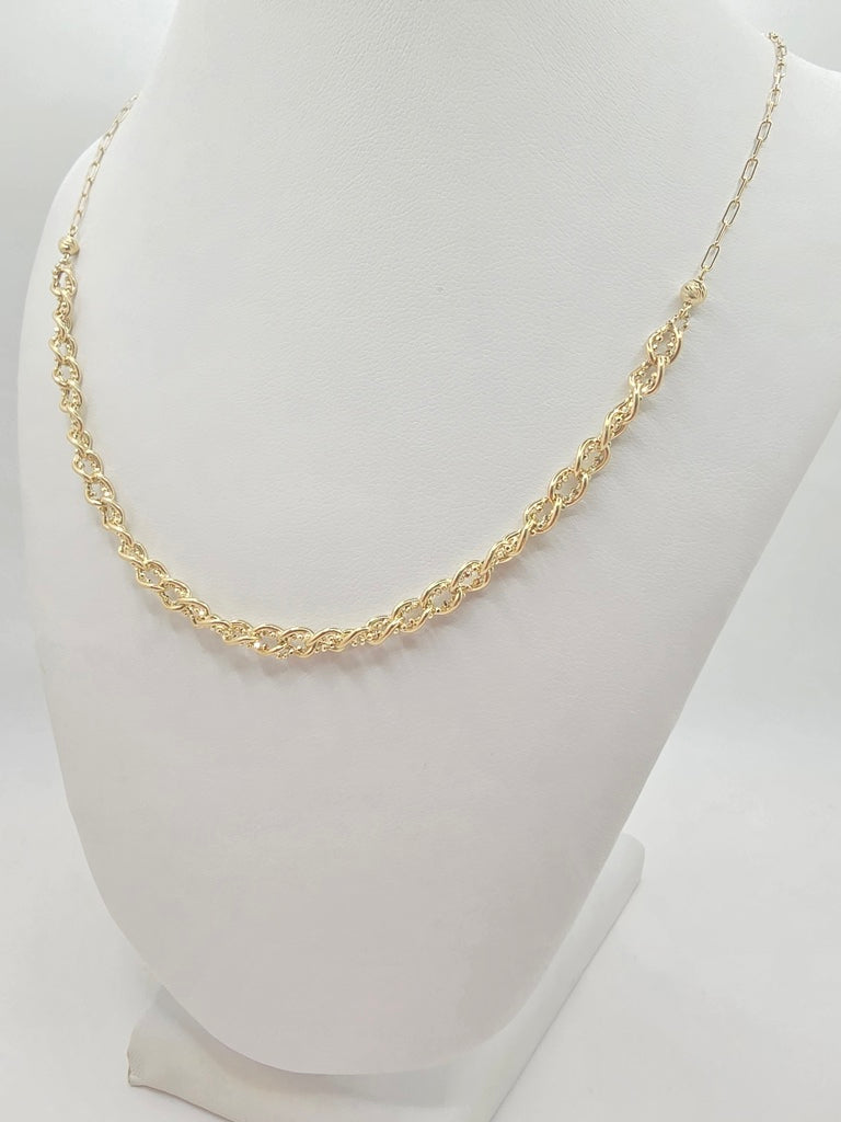 14KT PAPER CLIP CHAIN WITH BRAIDED CHAIN DETAIL Size 18INCH Weight 5.2GR