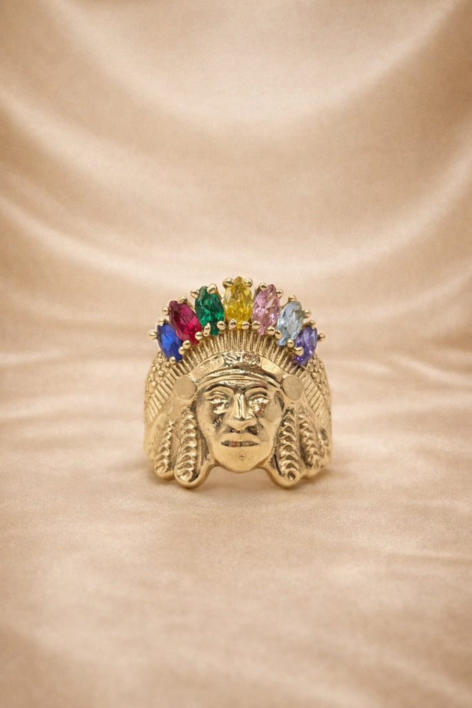 10KT COLORS CZ DETAIL NATIVE INDIAN RING Size 8.5 Weight 8.6GR