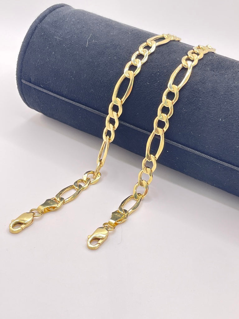 10KT FIGARO BRACELET Size 7INCH 7.5MM Weight 5.2GR