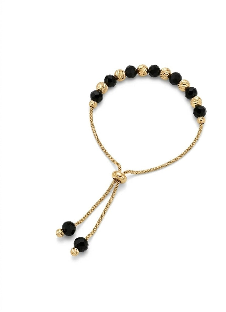 14KT SPECIAL OFFER MODERN GOLDEN AND BLACK BEADS BRACELET Weigth 5.1GR