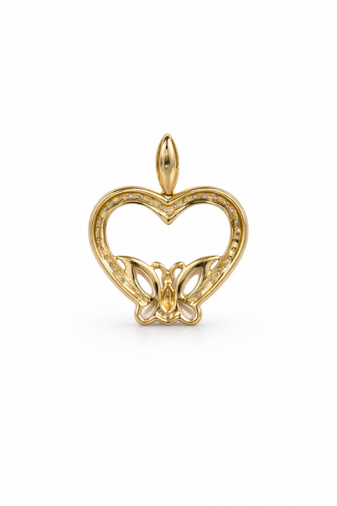 10KT DIAMOND HEART WITH BUTTERFLY PENDANT Weigth 2.1GR
