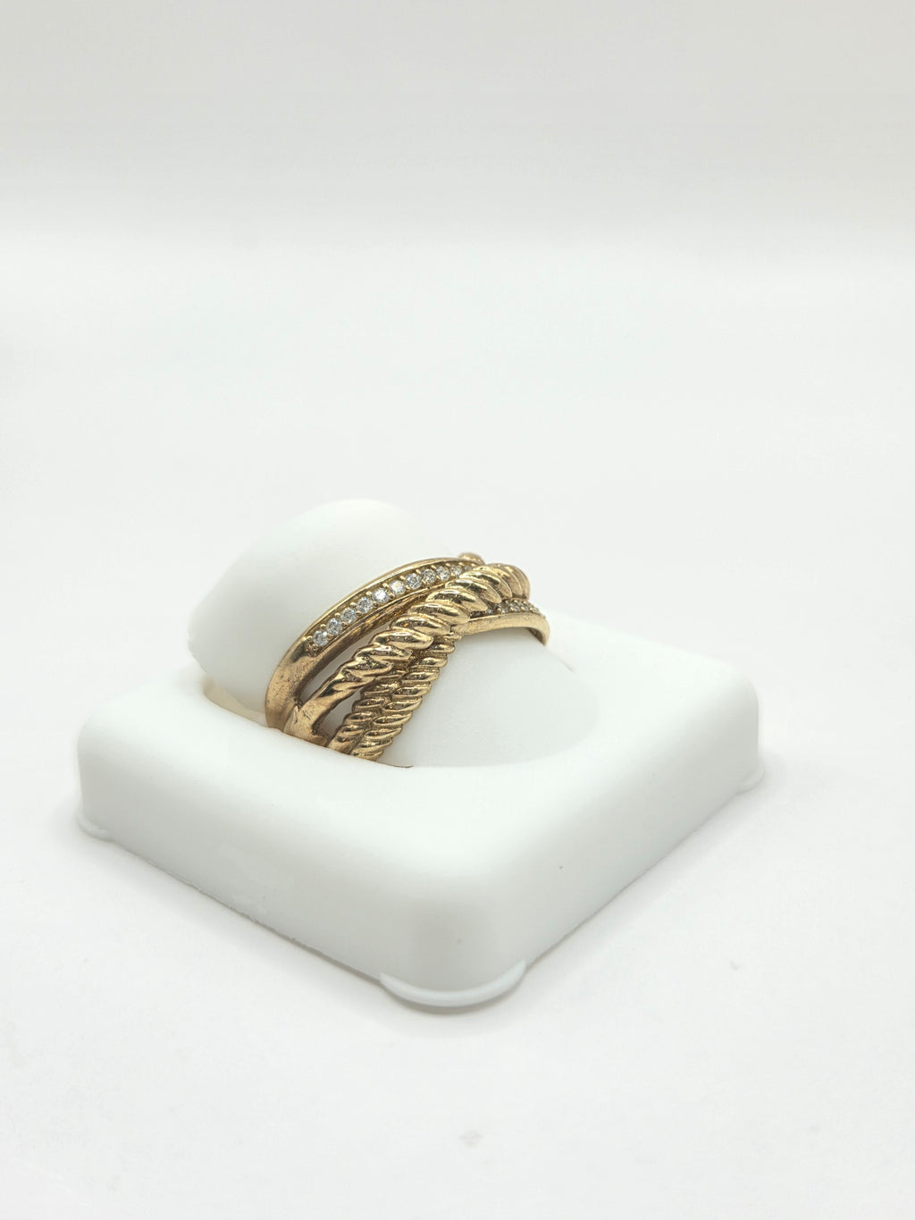 10KT BRAIDED ROPE CZ DETAIL RING Size 7 Weight 2.6GR