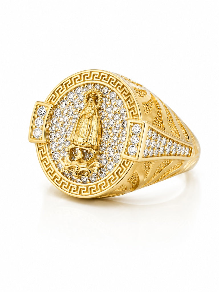 10K GREEK DESIGN ROUND BEZEL CARIDAD RING Size 12.5