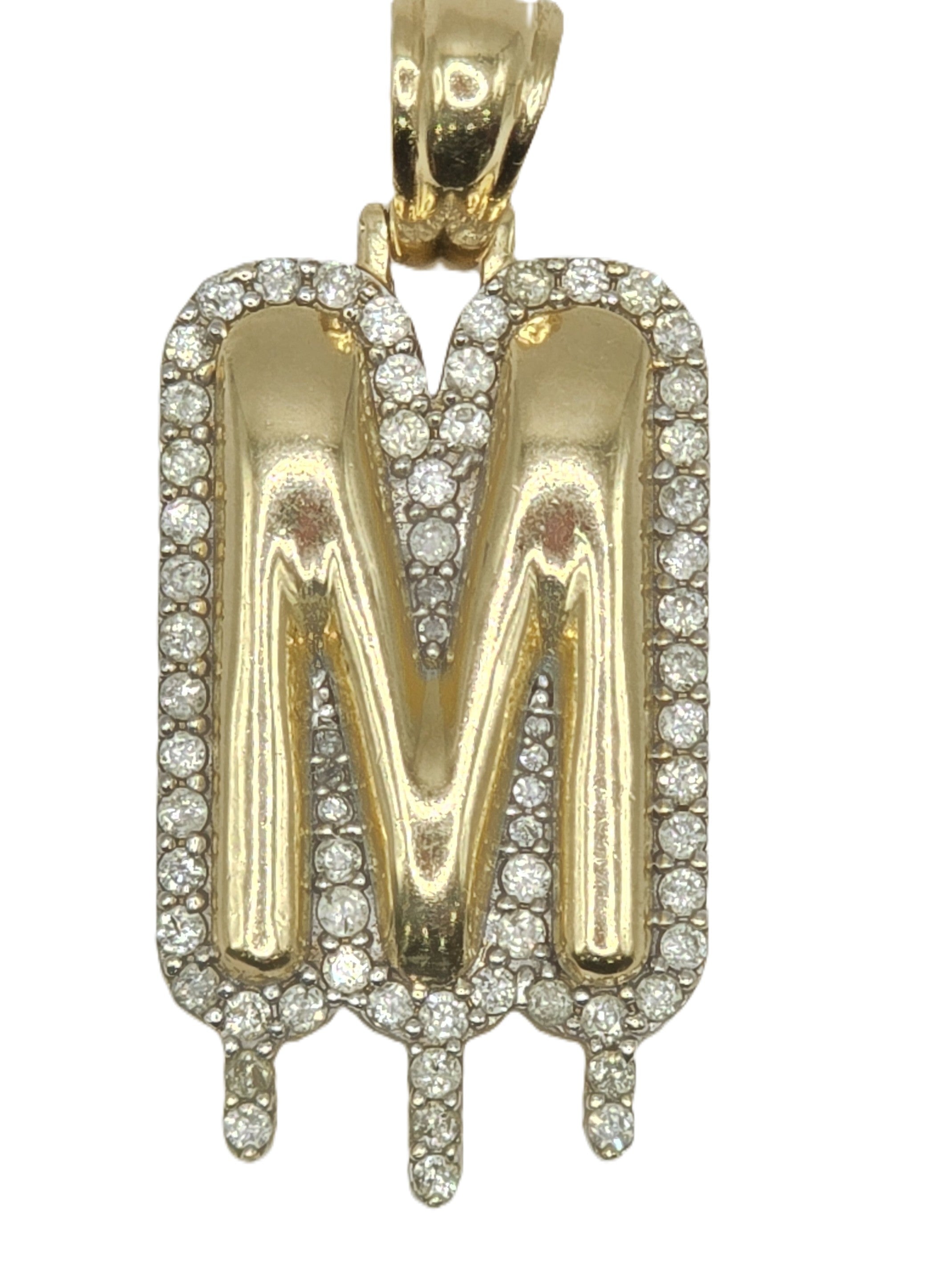 10KT NATURAL DIAMOND LETTER ''M'' PENDANT Size 34X15MM Weigth 6.3 GRS