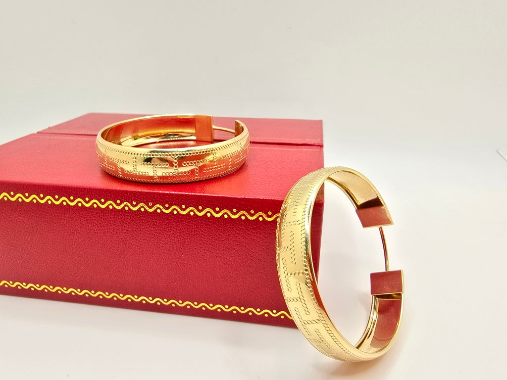 14KT LARGE GREEK DESING HOOPS EARRINGS Weight 7.3GR