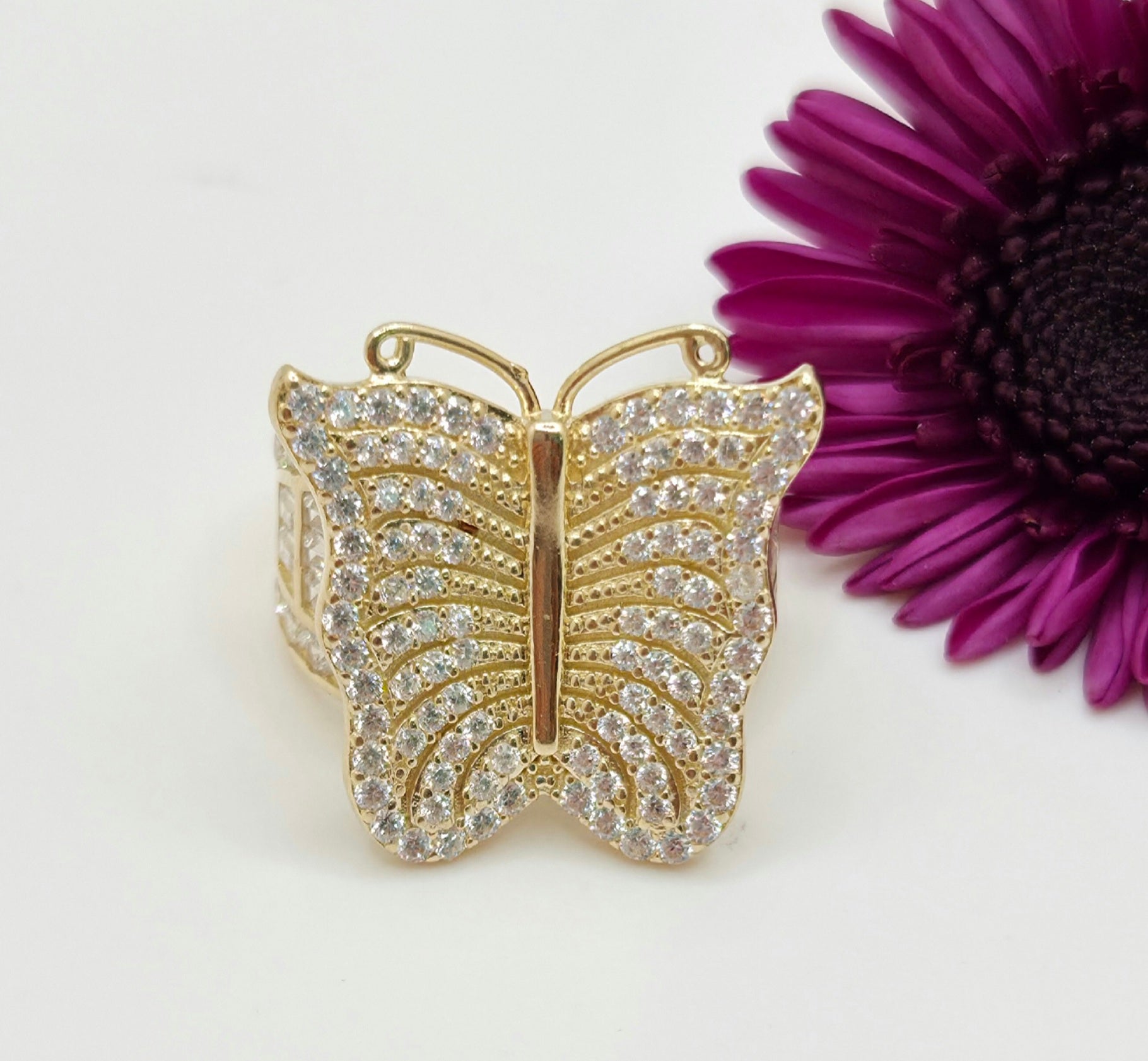 14KT CZ BIG BUTTERFLY RING Size 7 Weight 6.7GR