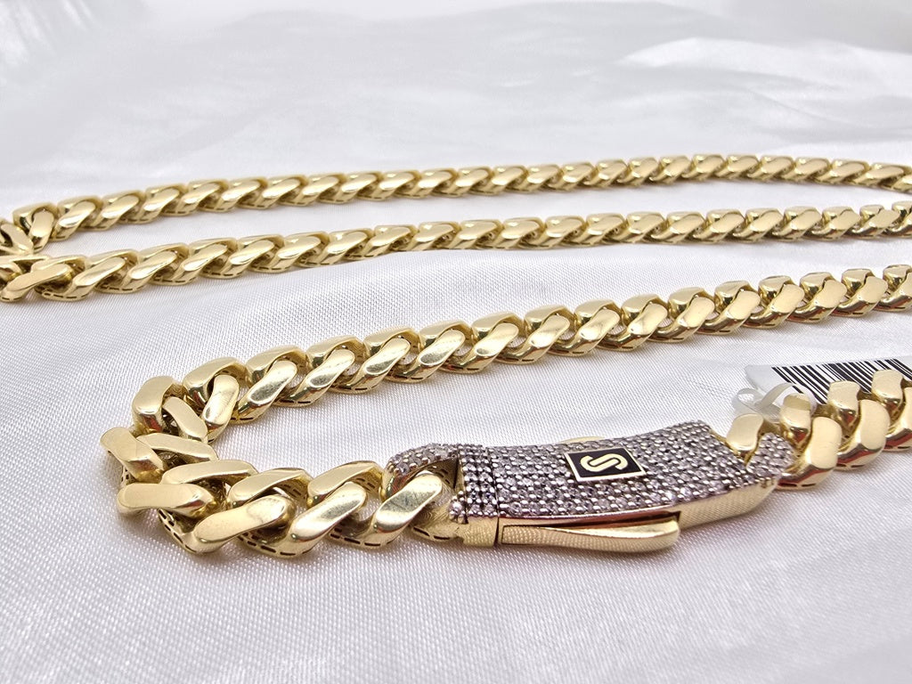 10KT CERTIFIED MONACO CHAIN CZ CLOSURE Size 11.5MM 22INCH Weight 37GR