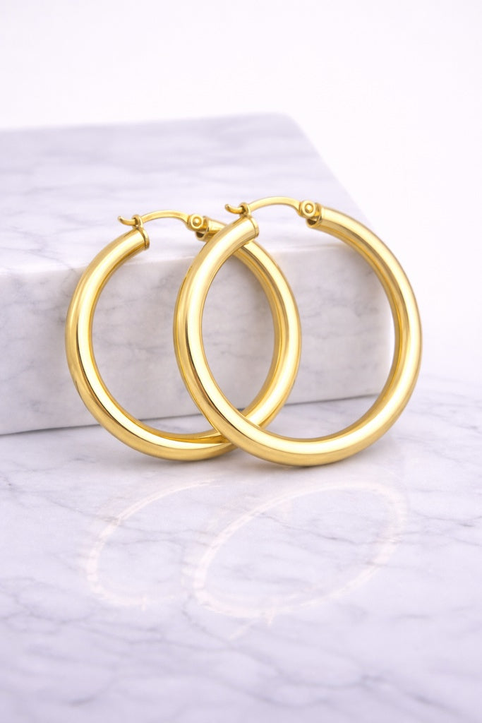 14KT MODERN PLAIN HOOPS EARRINGS Size 4 Weight 2.8GR