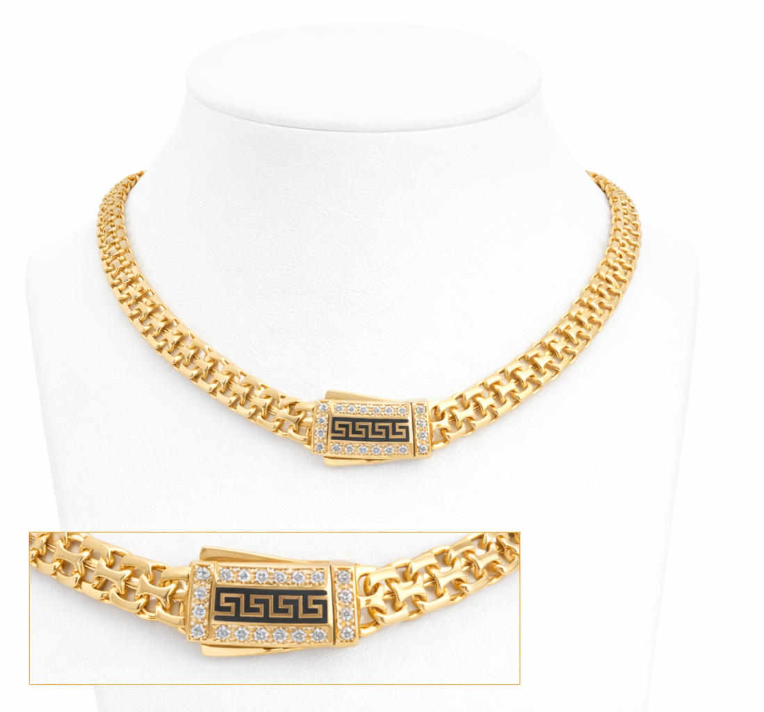 14KT DOUBLE CHINO LINK NECKLACE WITH BLACK GREEK DETAILS Size 18INCH 6MM Weigth 17.2GR