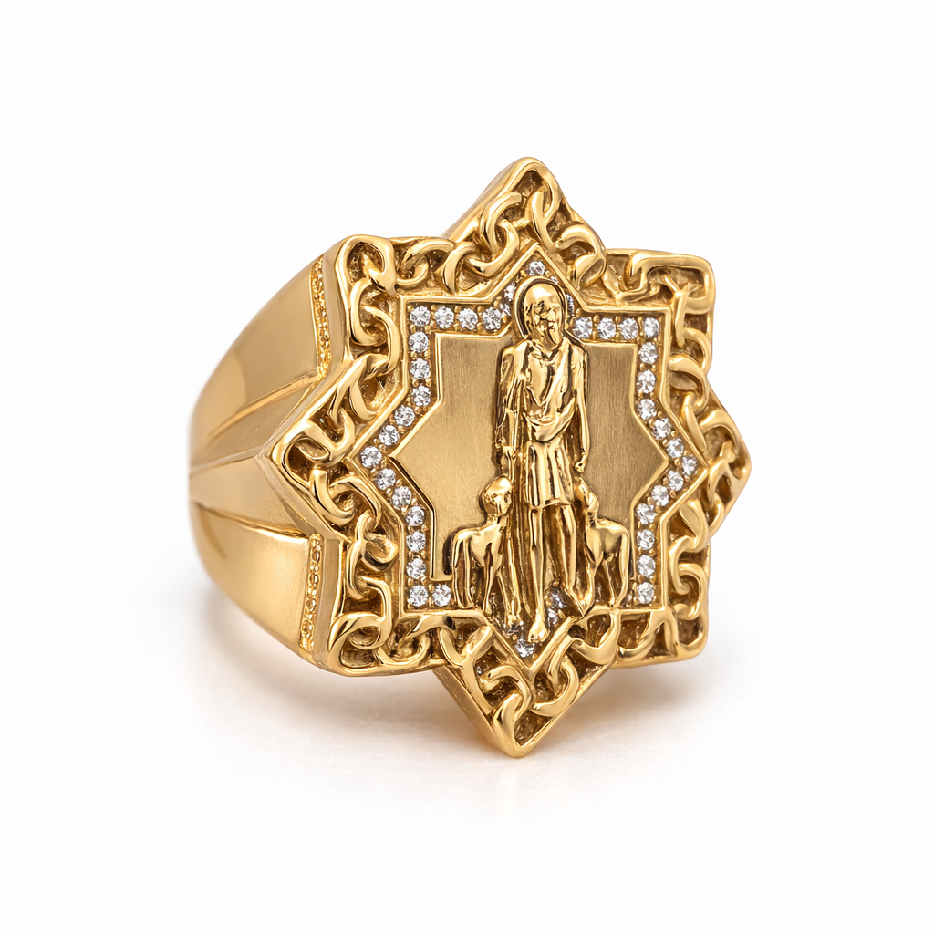 14KT STAR SHAPE CHINO LINK FRAME SAN LAZARO RING Size 13 Weigth 14.7GR