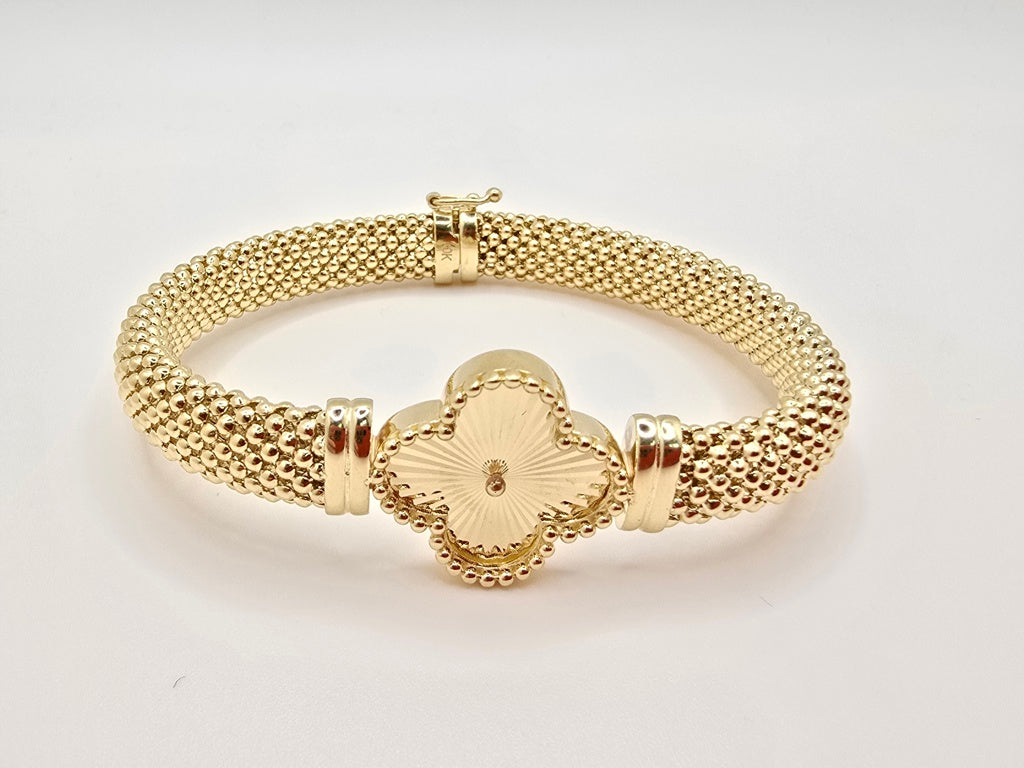 10KT CLOVER STYLE MILANESA BRACELET 9MM 7.5INCH