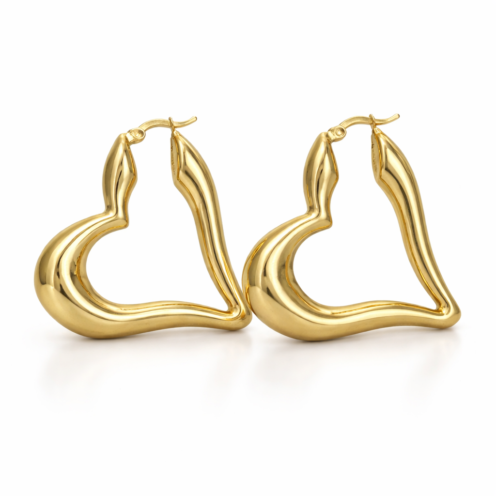 10KT LARGE HEART HOOPS EARRINGS Weight 8.4GR