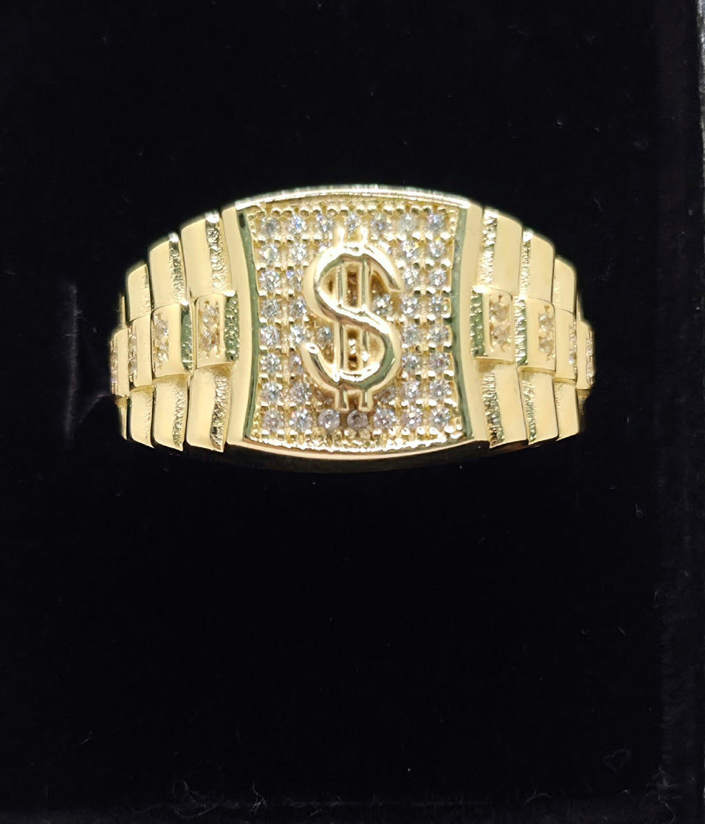 14KT CZ MONEY SYMBOL RING Size 12 Weight 9.5GR