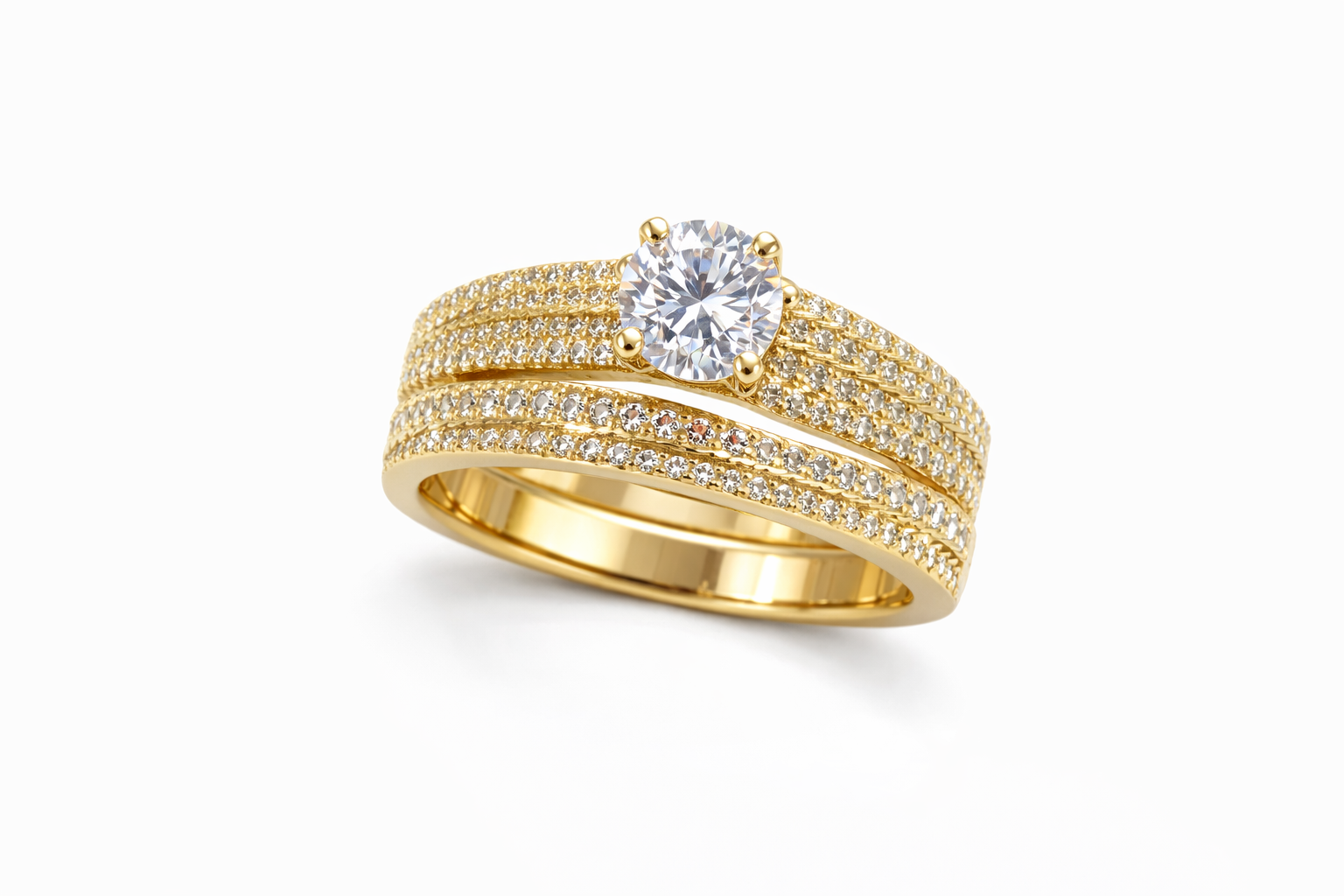 14KT CZ TWO ROW DESIGN TWO-IN-ONE ENGAGEMENT WOMAN'S RING  Size 7 Weight 3GR