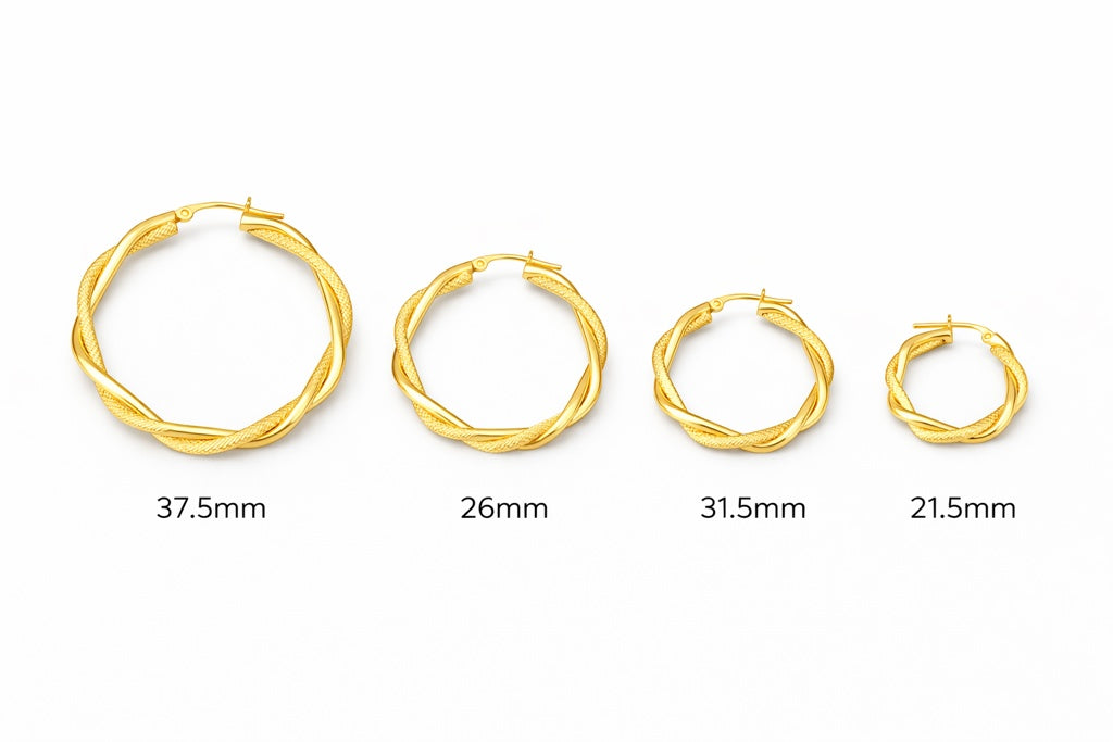 10KT DOUBLE CROKED PLAIN & SATIN HOOPS EARRINGS Size 4MM X 37.5MM Weigth 2.25GRS