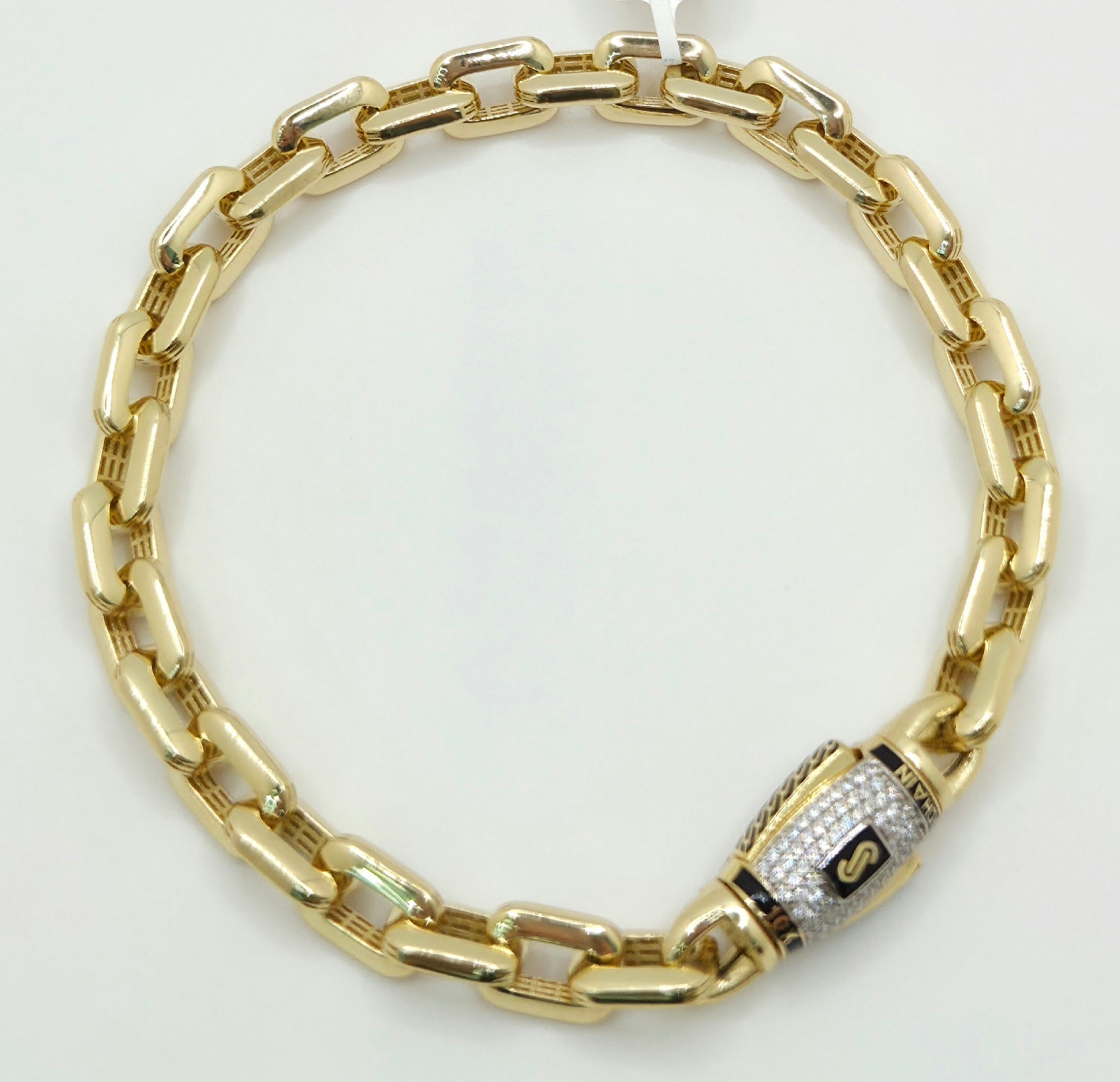 10KT HERMES STYLE CERTIFIED MONACO BRACELET CZ CLOSURE Size 9INCH 8MM Weight 15.8GR