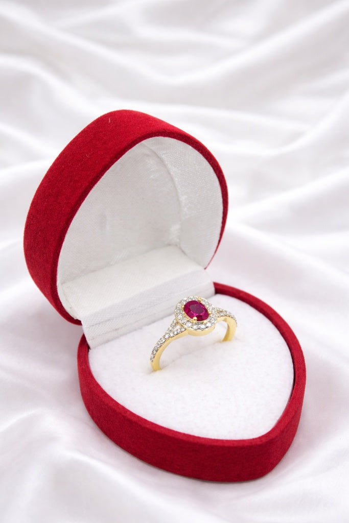 14KT NATURAL DIAMOND AROUND OVAL LAB RUBI ELEGANT RING Size 7/ 0.52CT/ 1.23GM