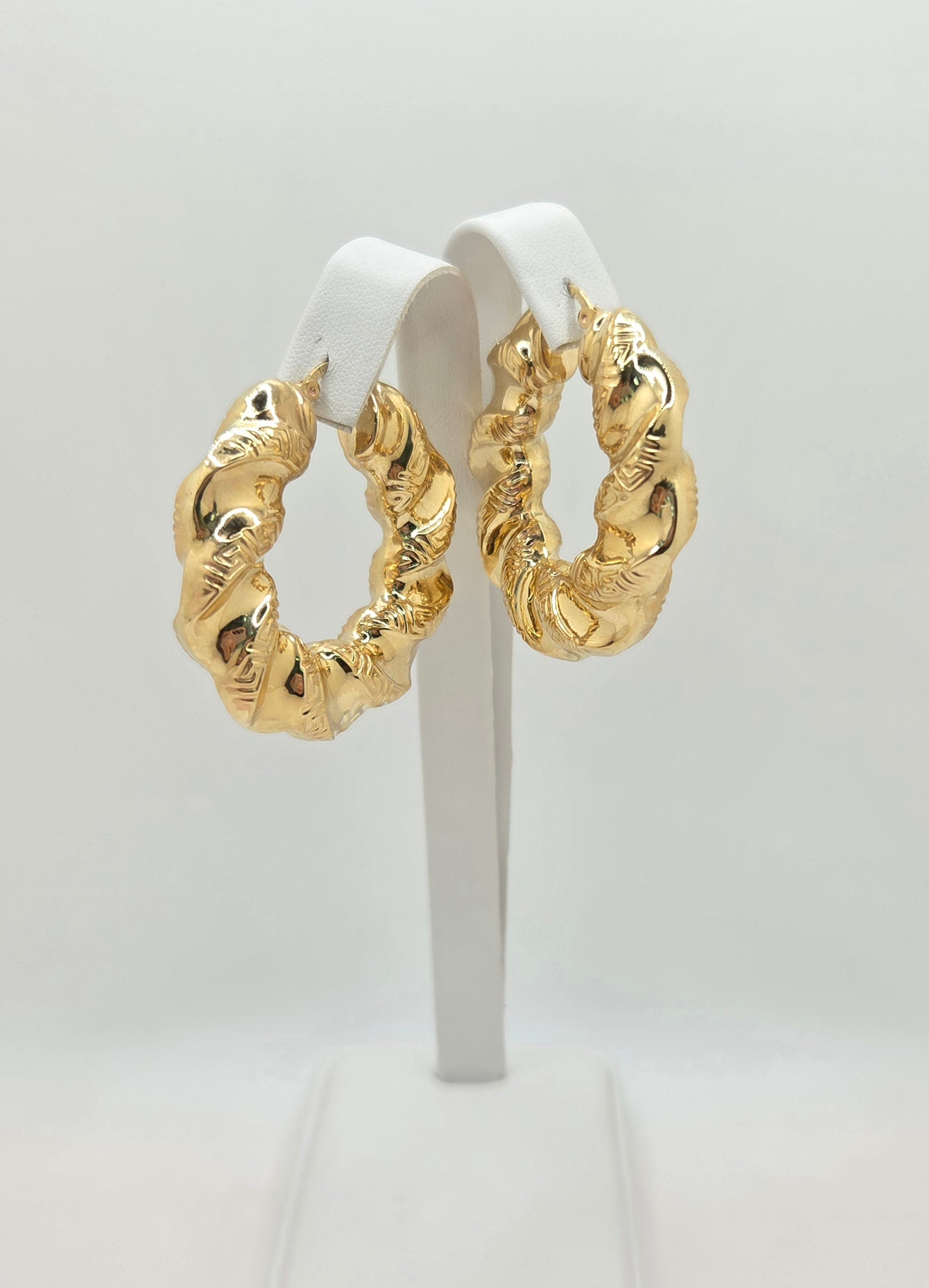10KT LARGE ELEGANT TWISTED GREEK DESING HOOPS EARRINGS Weight 13.5GR
