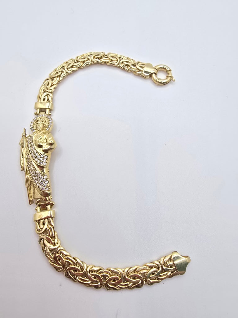 10KT SAN JUDAS BYZENTINE BRACELET Size 7.5INCH 7MM Weight 10.9GR