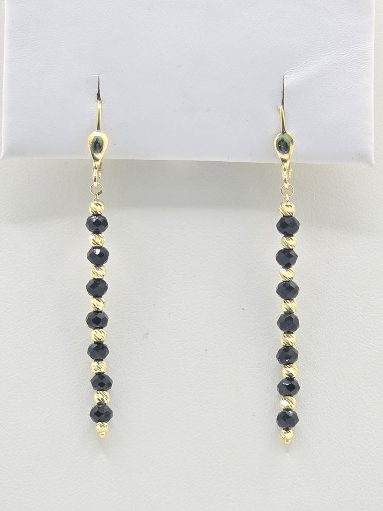 14KT YELLOW GOLD BEADED BALL BLACK EARRINGS Weight 2.2GR