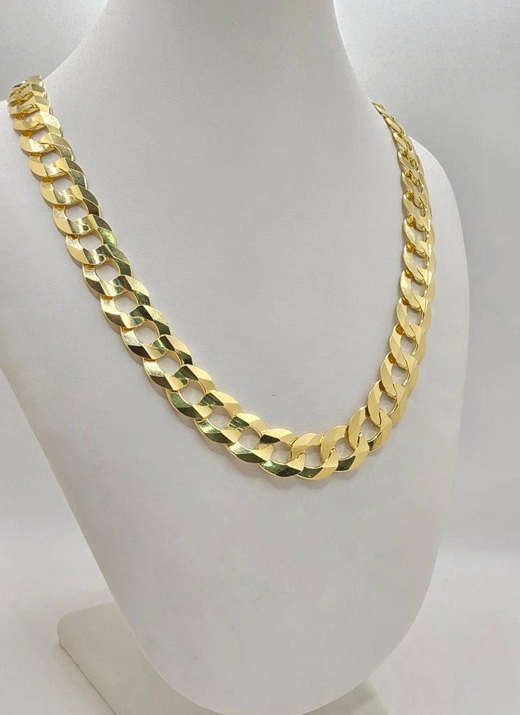 10KT SOLID CUBAN CURB FLAT CHAIN Size 26INCH 15MM Weight 105.6GR