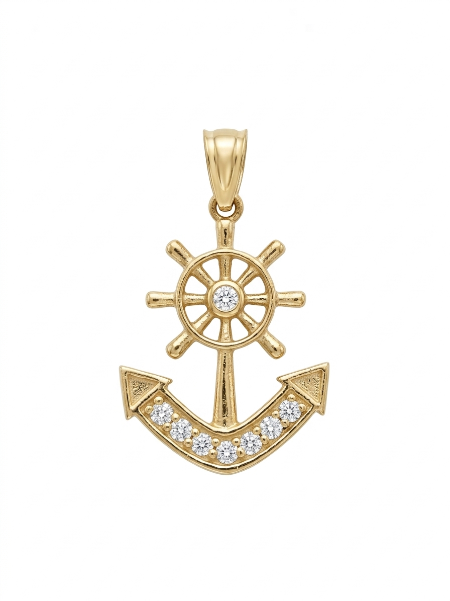 10KT SMALL CZ DETAILS  ANCHOR PENDANT Size SMALL Weigth 1GR