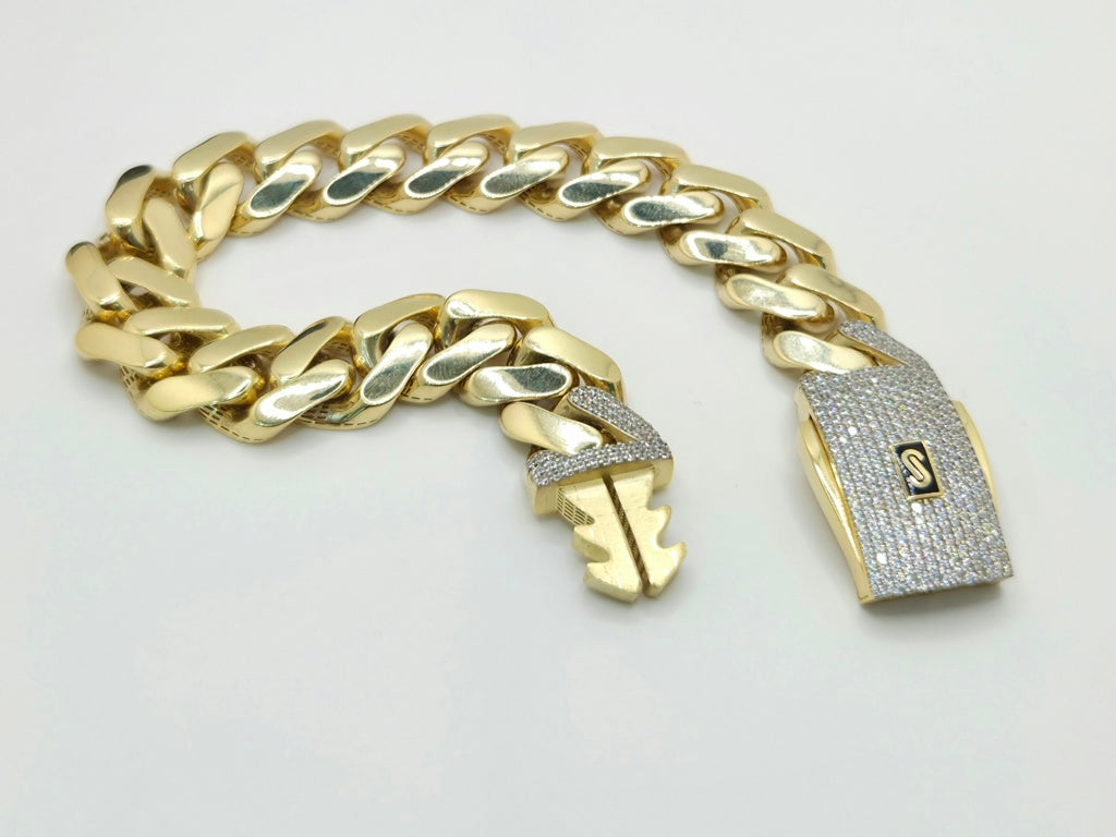 10KT CERTIFIED MONACO BRACELET CZ CLOSURE Size 24MM 9INCH Weight 55.1GR