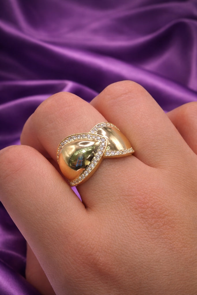 10KT MODERN LEAF DESIGN CZ FRAME RING Size 8-8.5 Weigth 2.8GR