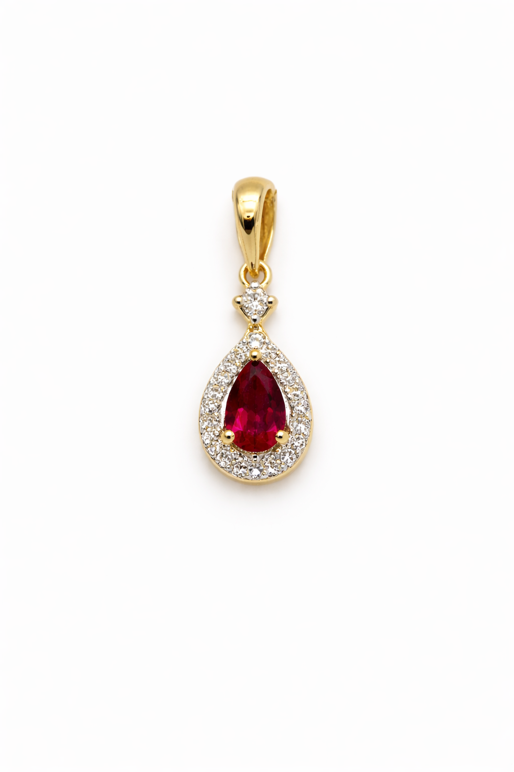 14KT NATURAL DIAMOND AROUND PEAR LAB RUBI PENDANT Size 0.33CT/0.6GM