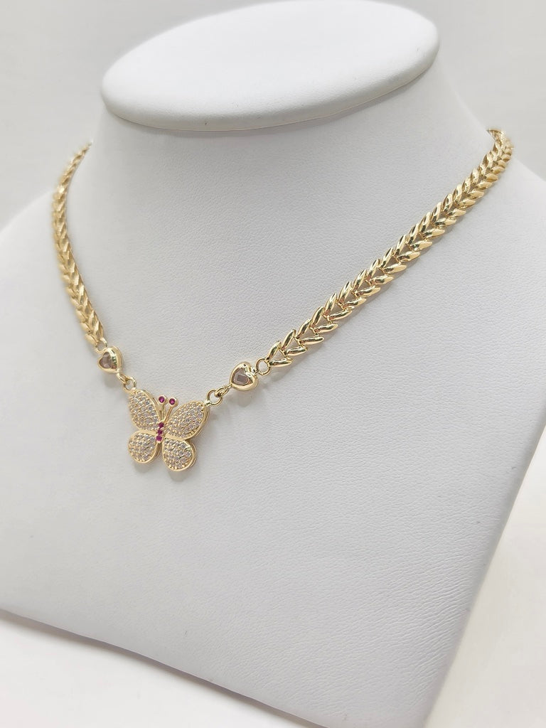 14KT CZ BUTTERFLY LEAF DESIGN LINK NECKLACE Size 18INCH Weight 11.4GR