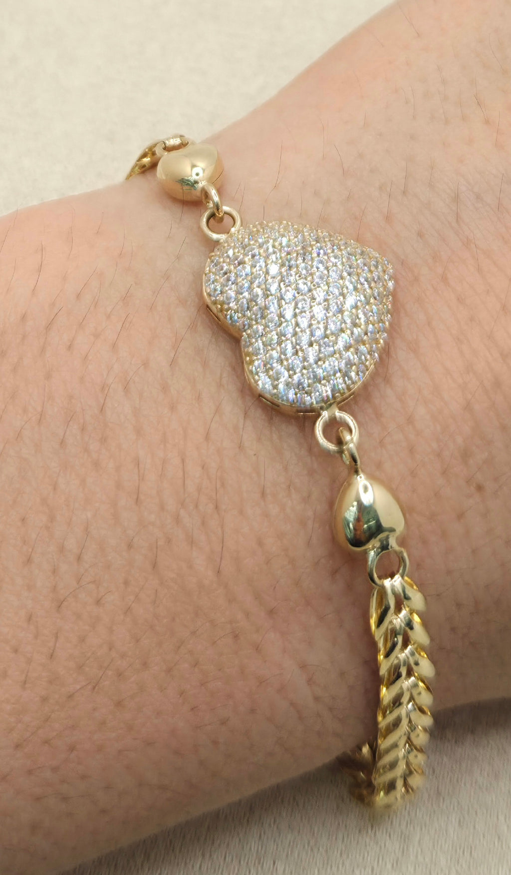 14KT CZ HEART LEAVES LINK BRACELET Size 7INCH Weight 6GR