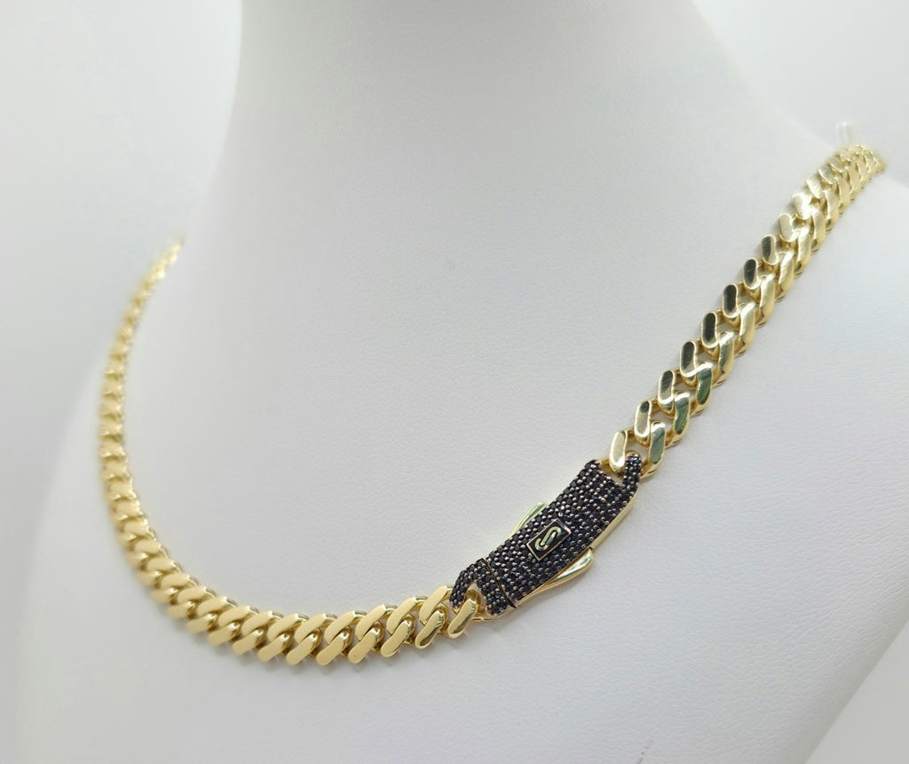 10KT CERTIFIED MONACO CHAIN BLACK CZ CLOSURE Size 22INCH 6.5MM Weight 15.6GR